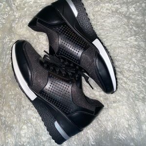 Sparkly Black wedge sneakers size 8